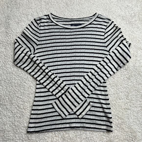 American Eagle Black White Stripe Long Sleeve Tee Small - Picture 1 of 8